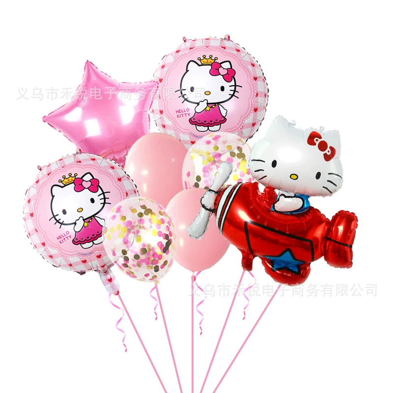 Комплект шариков (Hello Kitty) 9 штук — розовые глянцевые воздушные шары, набор для вечеринки с карикатурой