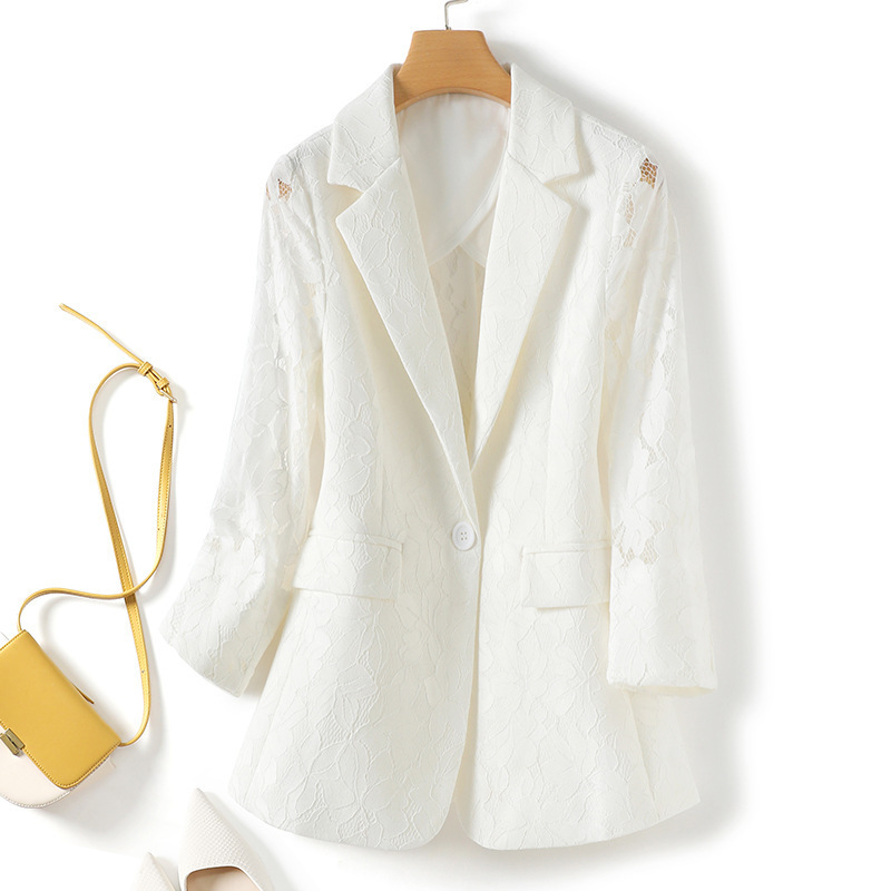 Lace Single-Button Blazer for Women 2024 New Elegant Summer Cut Out Women's Small Suit Short Style 7844