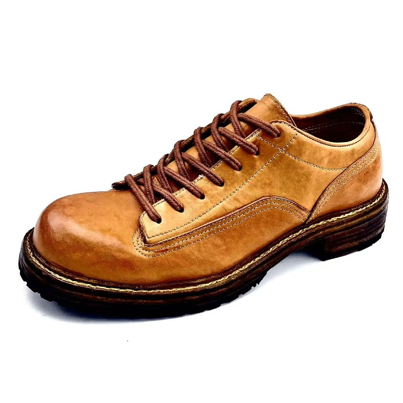 Goodyear, кожаные туфли из состаренной кожи, повседневная обувь в британском стиле, мужская обувь из мытой конской кожи на толстой подошве, рабочая обувь с низким берцем в стиле ретро