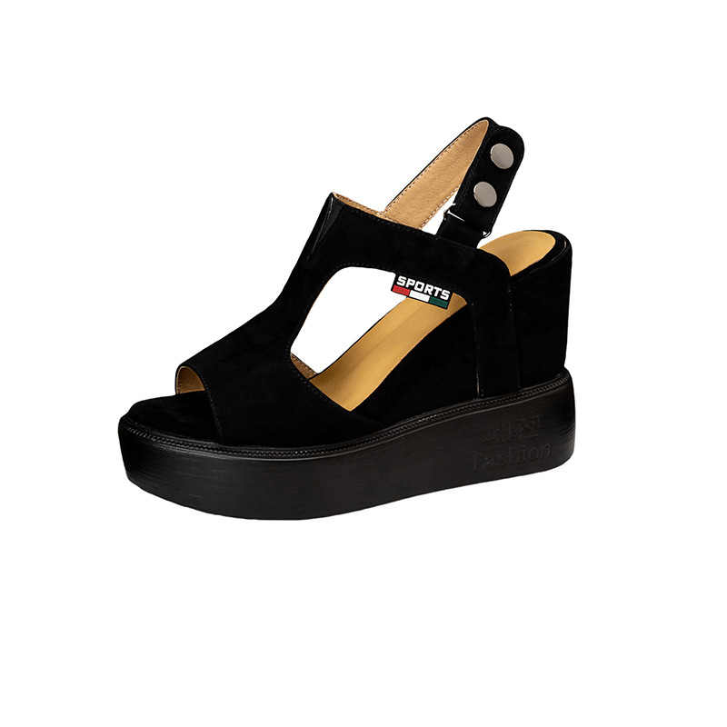 Sandal cao gót nữ hở mũi đế xuồng tăng chiều cao, phong cách La Mã, gót 9 cm — màu đen, xanh lá cây