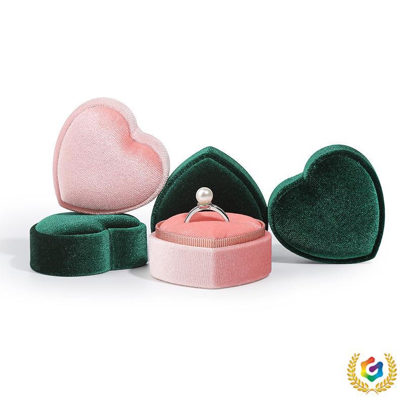 ↬新款心形丝绒戒指盒 戒指对戒耳钉吊坠盒 情人节礼物盒子工厂批