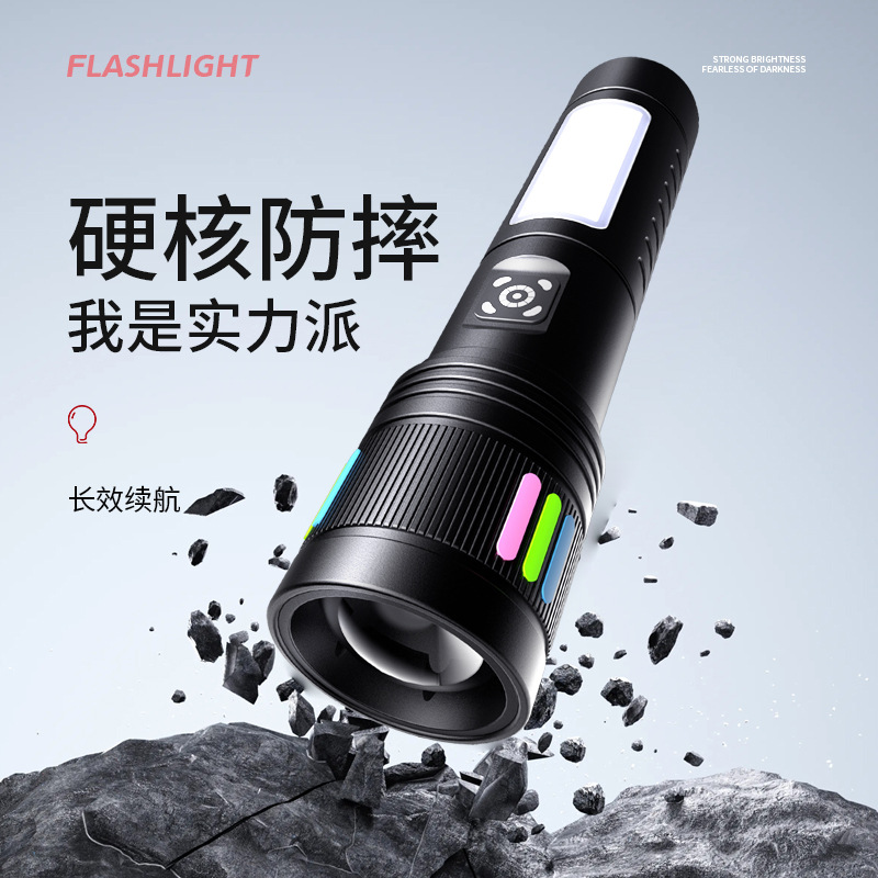 Linterna transfronteriza nueva linterna al aire libre láser blanco brillante linterna de aleación de aluminio multifuncional zoom lámpara de emergencia impermeable