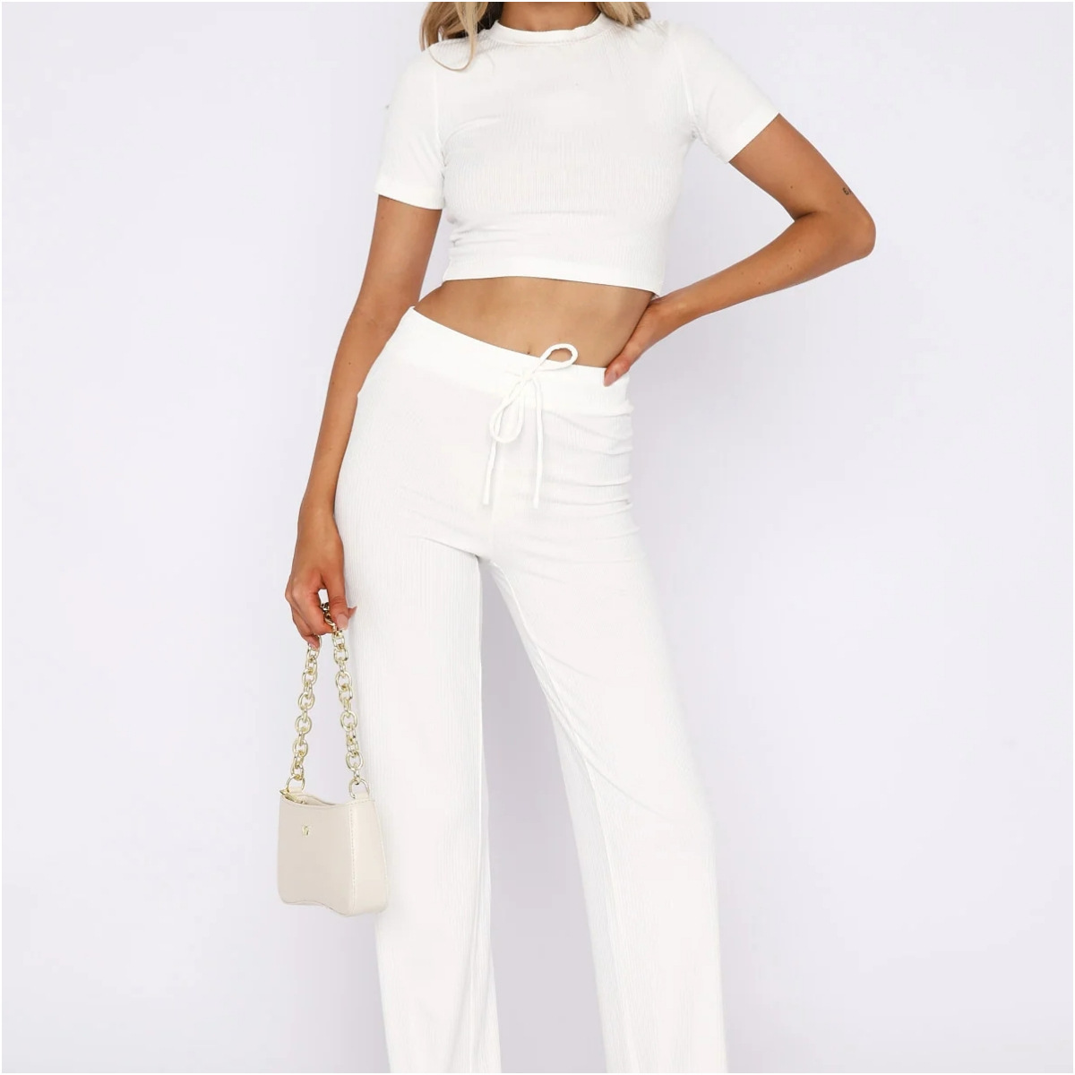 350g Weight Short Sleeve Sleeve Length Polyester Fabric Type Pant Co-ord Set Sets Type 2 Pieces Set Quantity Holiday, Daily Occasion Round Neck Neckline Slim Fit Type Solid Color Pattern Spring Season Women's Gender Streetwear Style Holiday Daily Women's Streetwear Solid Color Polyester Pant Co-ord Set Pants Sets 16