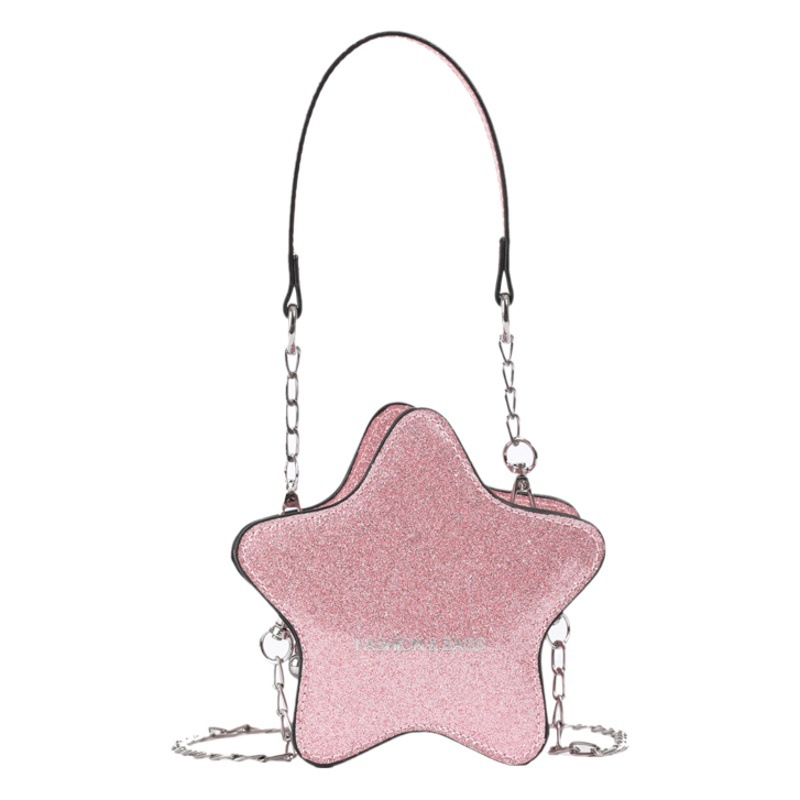 Bolsas de hombro para niños con cara brillante extranjera, bolsas de hombro para niños con estrella de cinco puntas, bolsas de hombro para hombres y mujeres, cadenas de moda coreana.