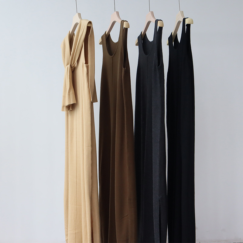 Wool Blended Side Split Crewneck Sleeveless Knit Skirt Straight Loose Vest Skirt Mid-length Skirt Autumn and Winter Base Skirt