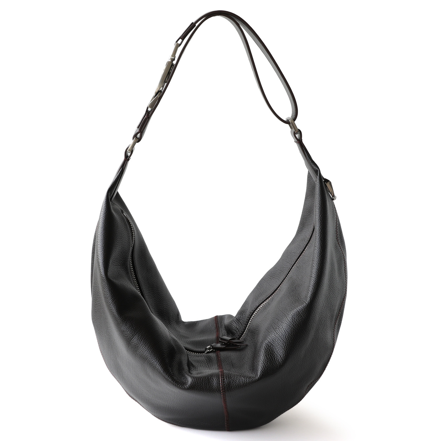 Commuter Hobo Top Grain Cowhide Leather Shoulder Crossbody Bag Retro Old Money Style Large Capacity Croissant Underarm Bag - Thumbnail 5