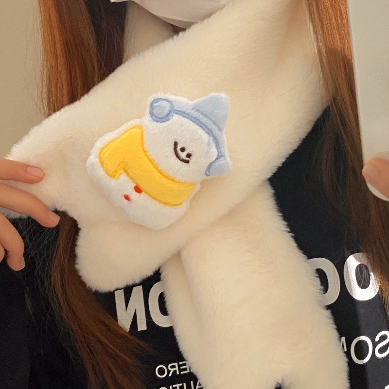 卡通甜美少女粉色猫咪围巾冬季保暖加厚可爱毛绒防风学生围脖白色|undefined