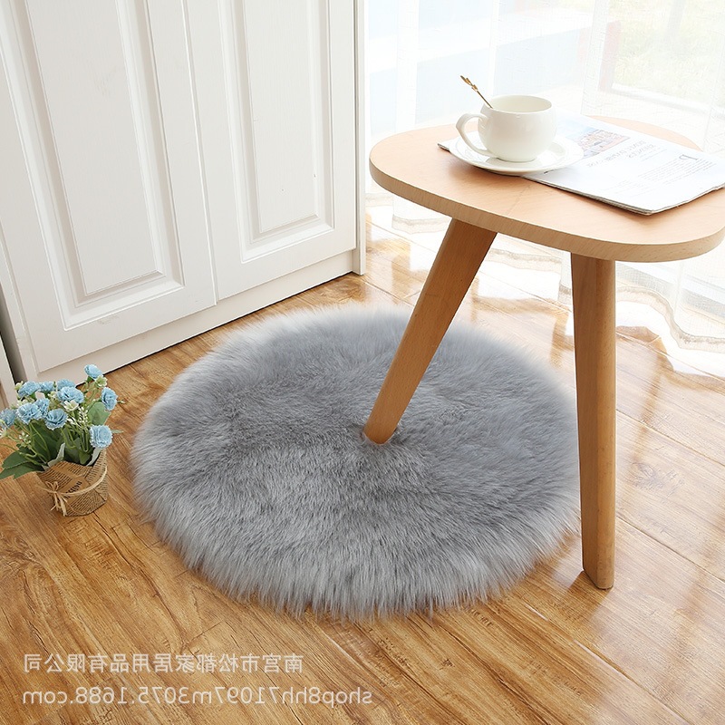 跨境跨境长毛绒圆形地毯地垫仿羊毛卧室纯色简约毯子批发