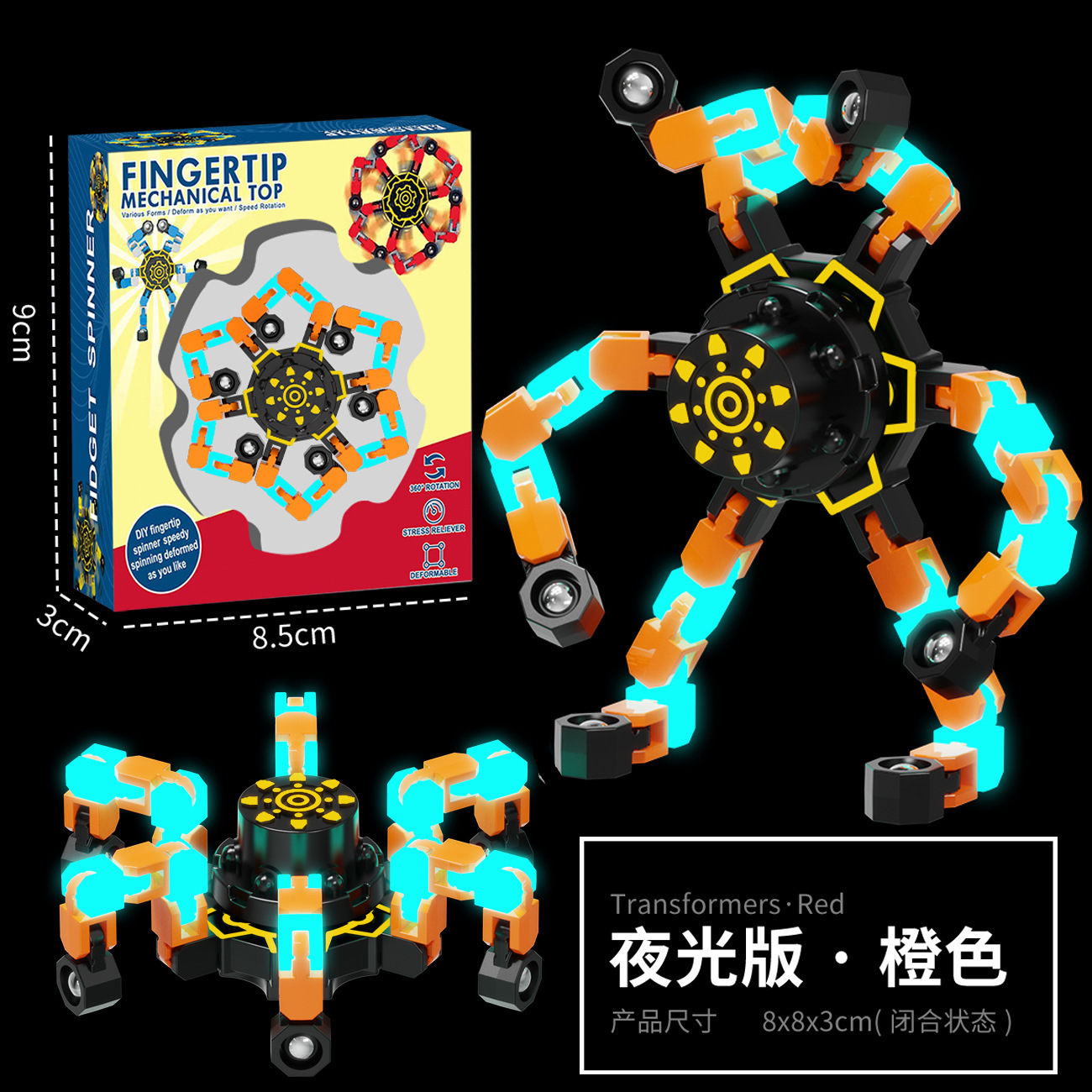 Fidget Spinner Deformable con Luz para Niños de Plástico ABS Giratorio