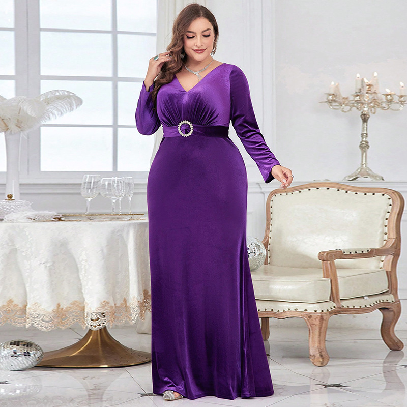 Nuevo vestido de noche Amazon comercio exterior transfronterizo sexy bolsa de chicas calientes V-collar vestido de fiesta de mangas largas
