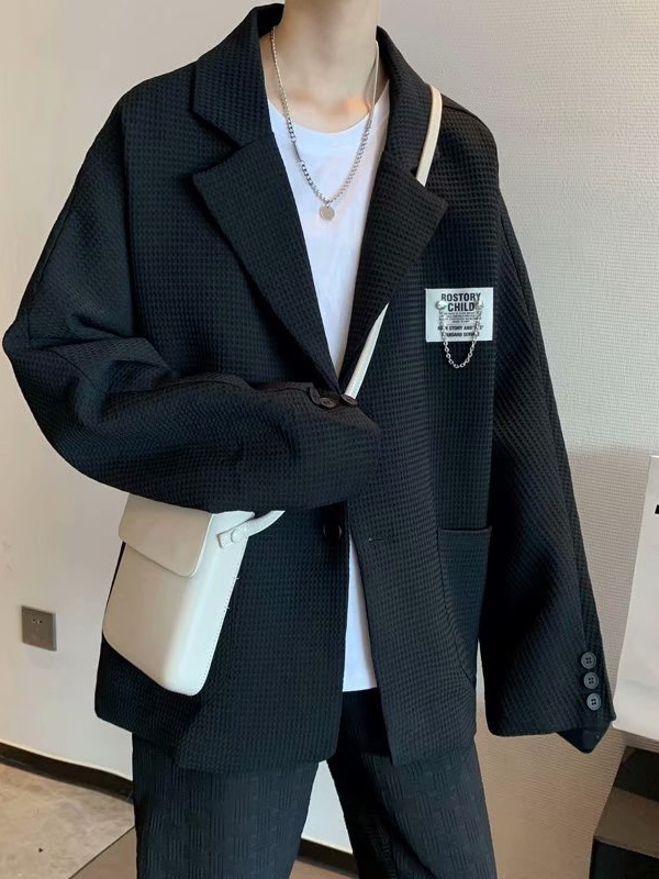 Hong Kong estilo waffle traje chaqueta de los hombres de estilo coreano casual moda ins traje chaqueta de los hombres de una sola pieza de entrega