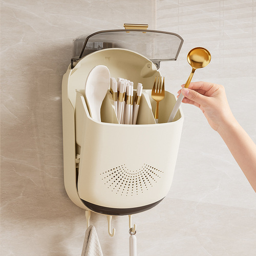 Light luxury wall-mounted chopstick holder plastic household kitchen utensil storage box kitchen rack draining chopstick holder chopstick tube