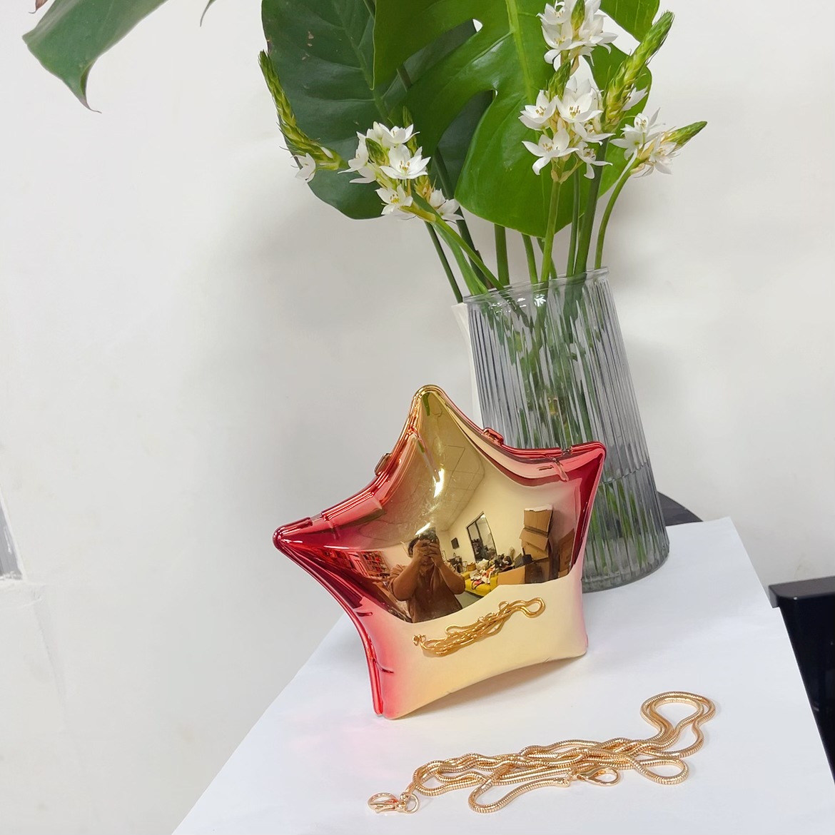 New Spring/Summer 2025 gold and silver star shoulder bag, mini chain bag, casual and fashionable crossbody acrylic bag undefined