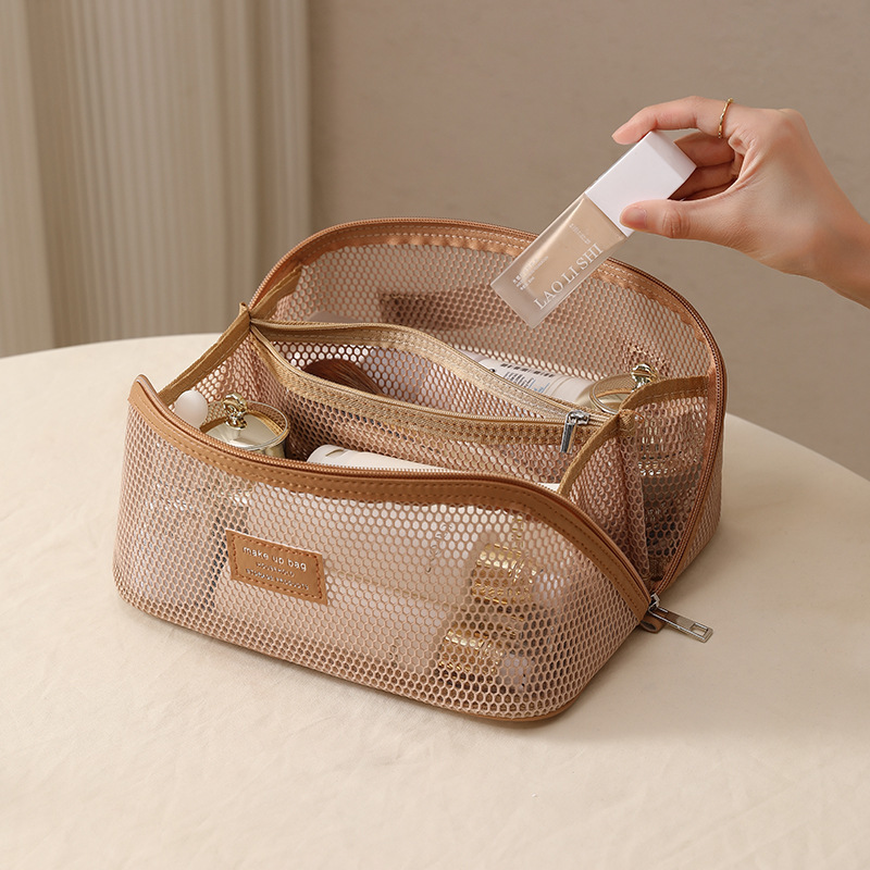 メッシュ化粧品バッグ女性のための 2025 新しいポータブル大容量化粧品ポータブル収納袋旅行層状トイレタリーバッグ|undefined