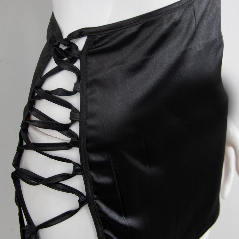 Spring Summer Sexy Drill Chain Decorative Side Slit Lace-up Cutout Women Sheath Dress