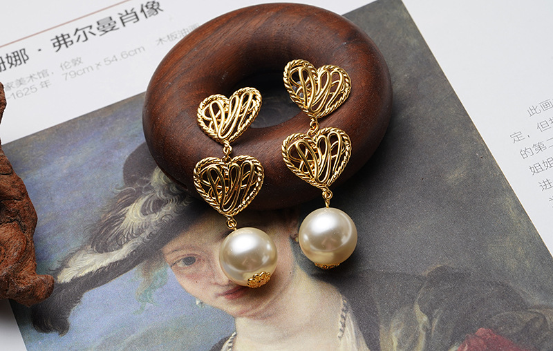 1 Pair Quantity Shopping Occasion Cute Heart Shape Alloy Plating Artificial Pearls Women's 1 Pair