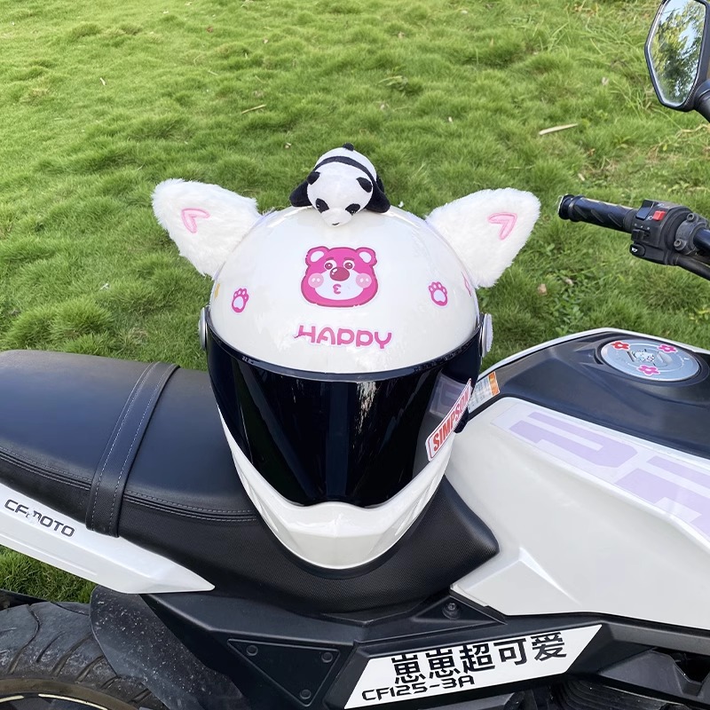 Universal Cute love heart cat ear helmet decoration motorcycle helmet universal (Auto Parts and Accessories) - white-love-heart-cat-ears-excluding-tail-panda-helmet