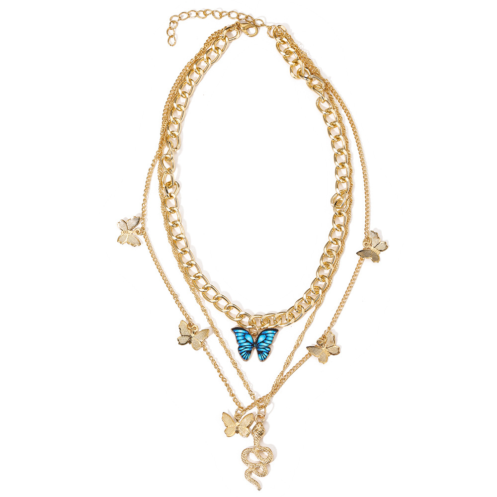 Fashion Creative  Snake Butterfly Pendant Three-layer Necklace For Women display picture 3