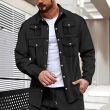 跨境欧美秋季新款小方格长袖纯色四口袋休闲时尚开衫衬衫