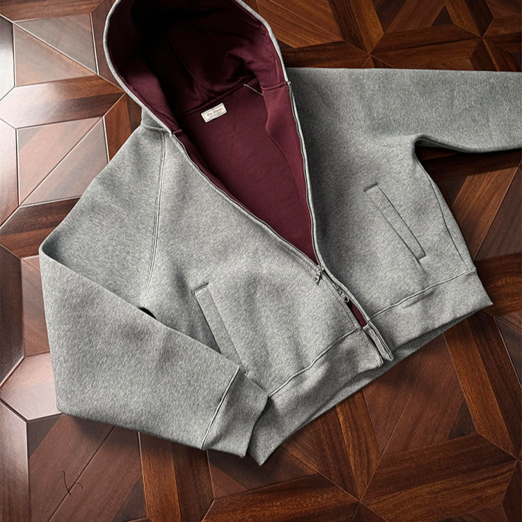 American Air Layer Short Hooded Sweatshirt Men's Spring & Fall 350g Heavy Boxy Version Imperial Red Inner Cardigan Jacket