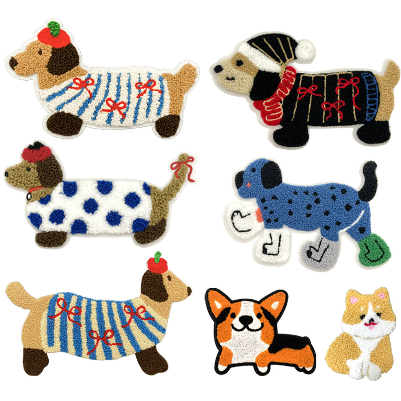 新款腊肠狗毛巾卡通动物装饰服饰布贴家居衣服装饰贴辅料批发