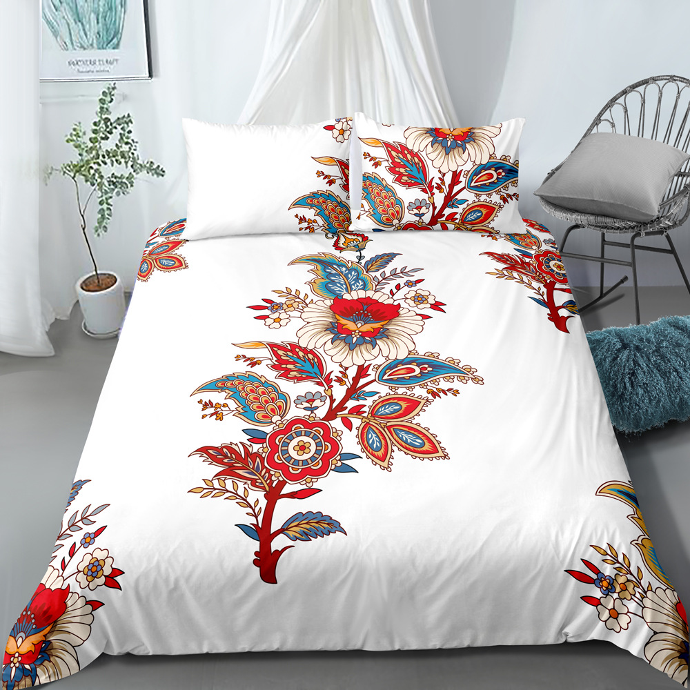 Parure de lit trois pièces de style ethnique imprimé numérique, housse de couette et taie d'oreiller, personnalisable, nouvelle collection_voghion.com