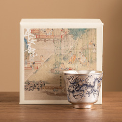 銀青花龍紋カップカップ家庭用品茗杯中国式高級カンフー茶器主人カップ単杯