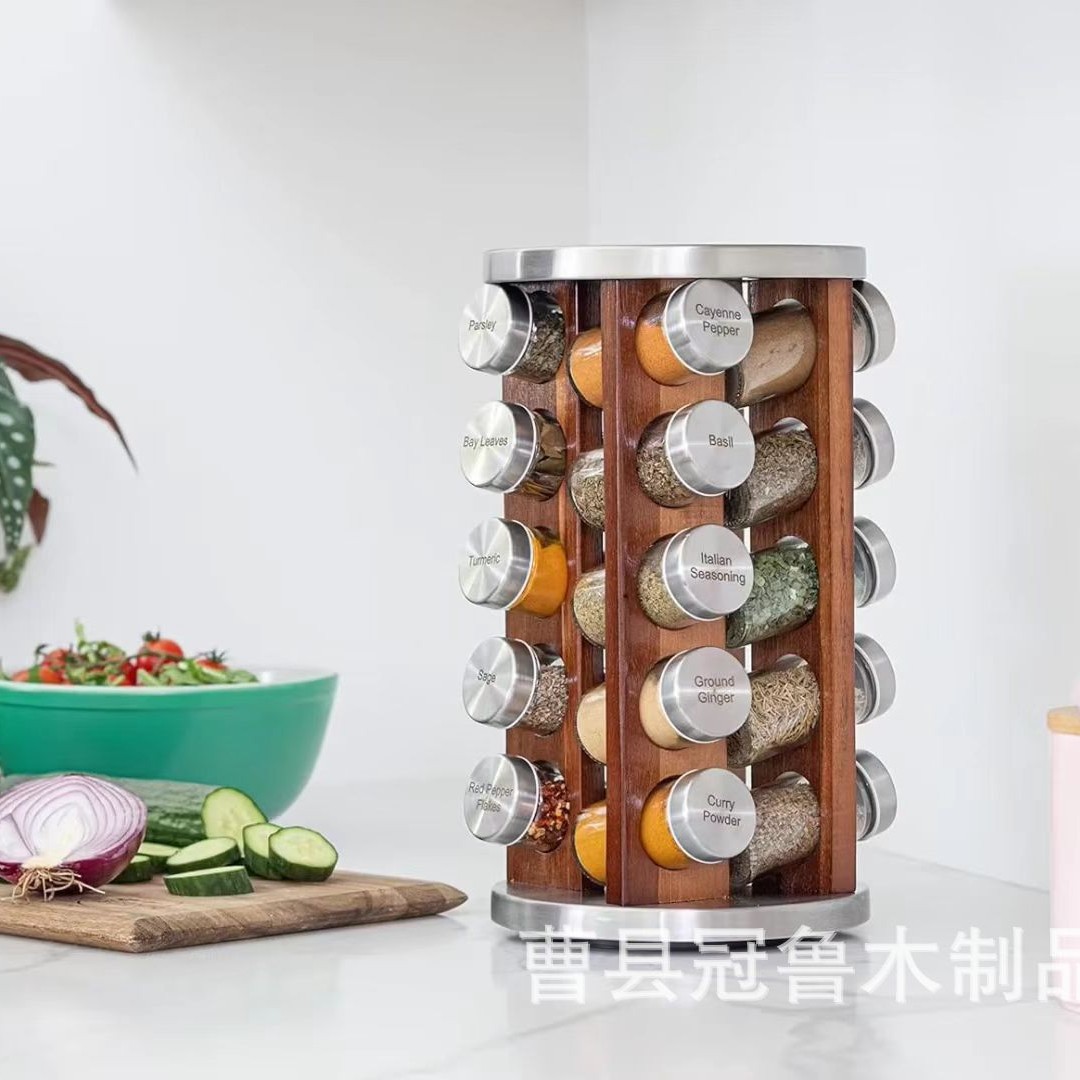 Cross-border desktop wooden seasoning rack multi-layer rotating…