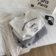 BF原宿风字母刺绣卫衣女时髦复古韩系百搭灰色圆领套头上衣25秋冬