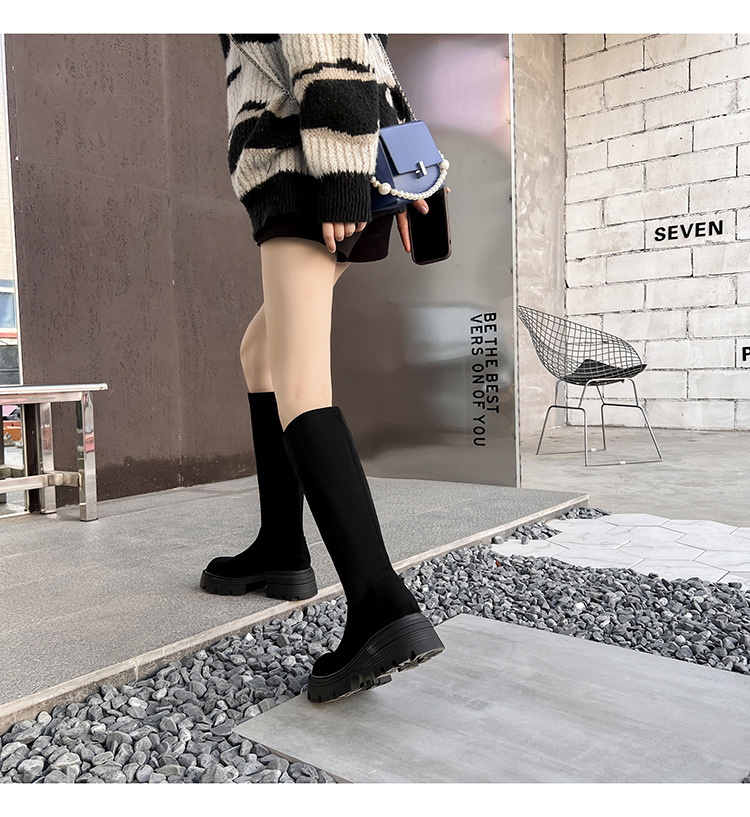 2024 neue Samtstiefel für Damen, Frühling und Herbst, neue Ärmel für Freizeit, Mode, dicke Sohle, hohe Röhre, Plüsch, lange Stiefel für Kinder_voghion.com