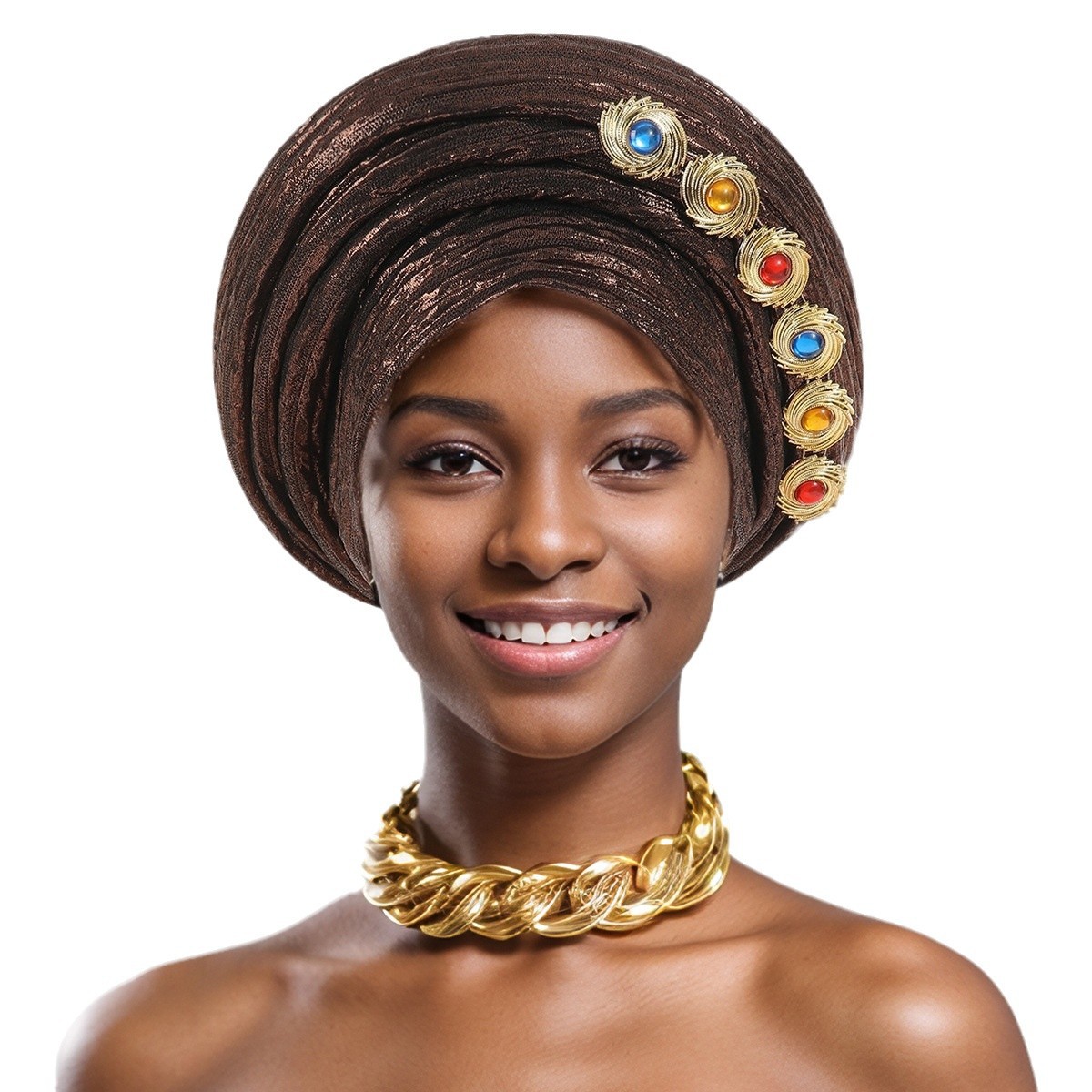 Musulmaņu cepure Pārspīlēta zelta zīmoga žalūzija daudzslāņu sūkļa slāņa sānu krāsaini aksesuāri Āfrikas lakatu cepures soma_voghion.com