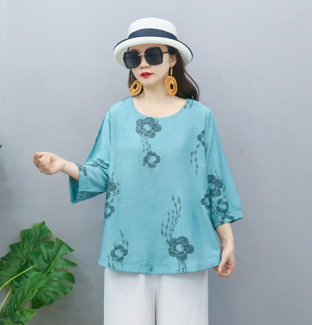 Cross-border nueva camiseta de mujer china impresa de manga media camiseta de mujer de verano camiseta de base de cuello redondo artística ocio image 10