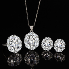 批發韓式新娘鋯石項鍊耳環戒指婚宴晚宴派對首飾套裝多色可選
