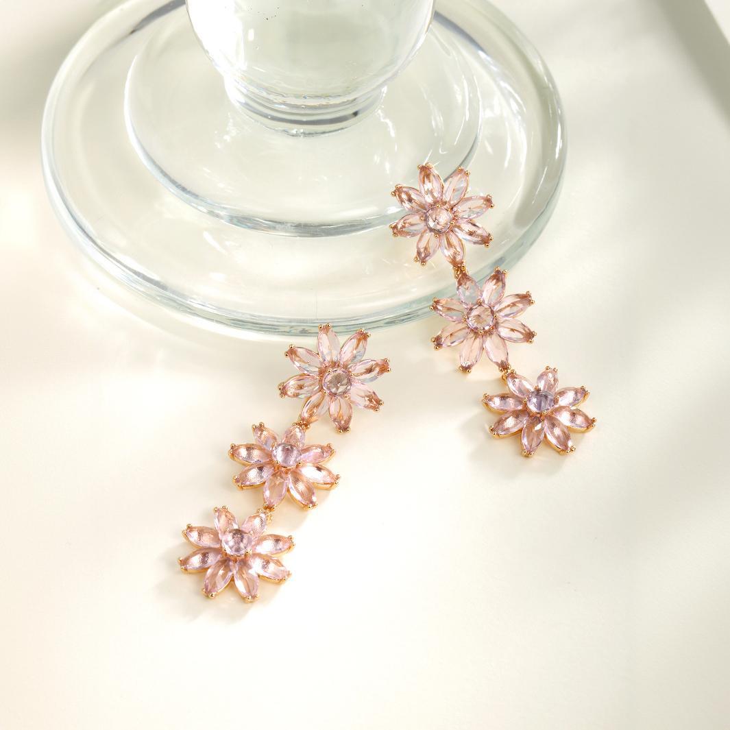 Xuping joyas gemas artificiales coloridas pendientes de flores largas para mujeres pequeños pendientes de moda frescos y lujosos de alta calidad