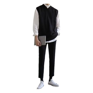 Sweater popular 2023 new autumn fashion brand V-neck sleeveless vest men's autumn waistcoat vest knitted sweater
