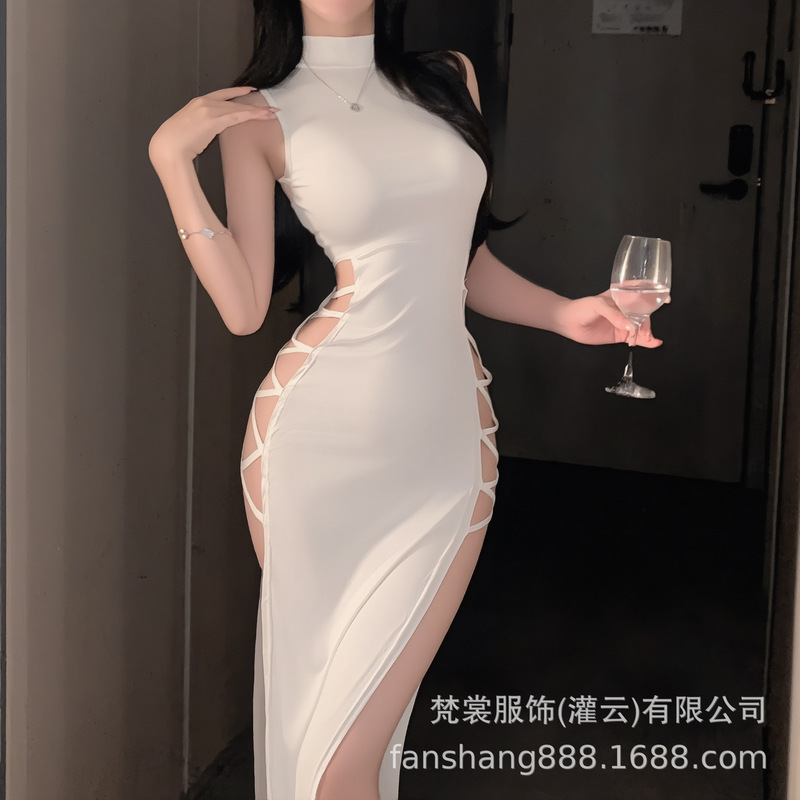 Sexy Lingerie New Sexy Hot Girl Slim Halter Skirt Sexy High Slit Cross-Border Strap Hot Hip-Covering Long Skirt