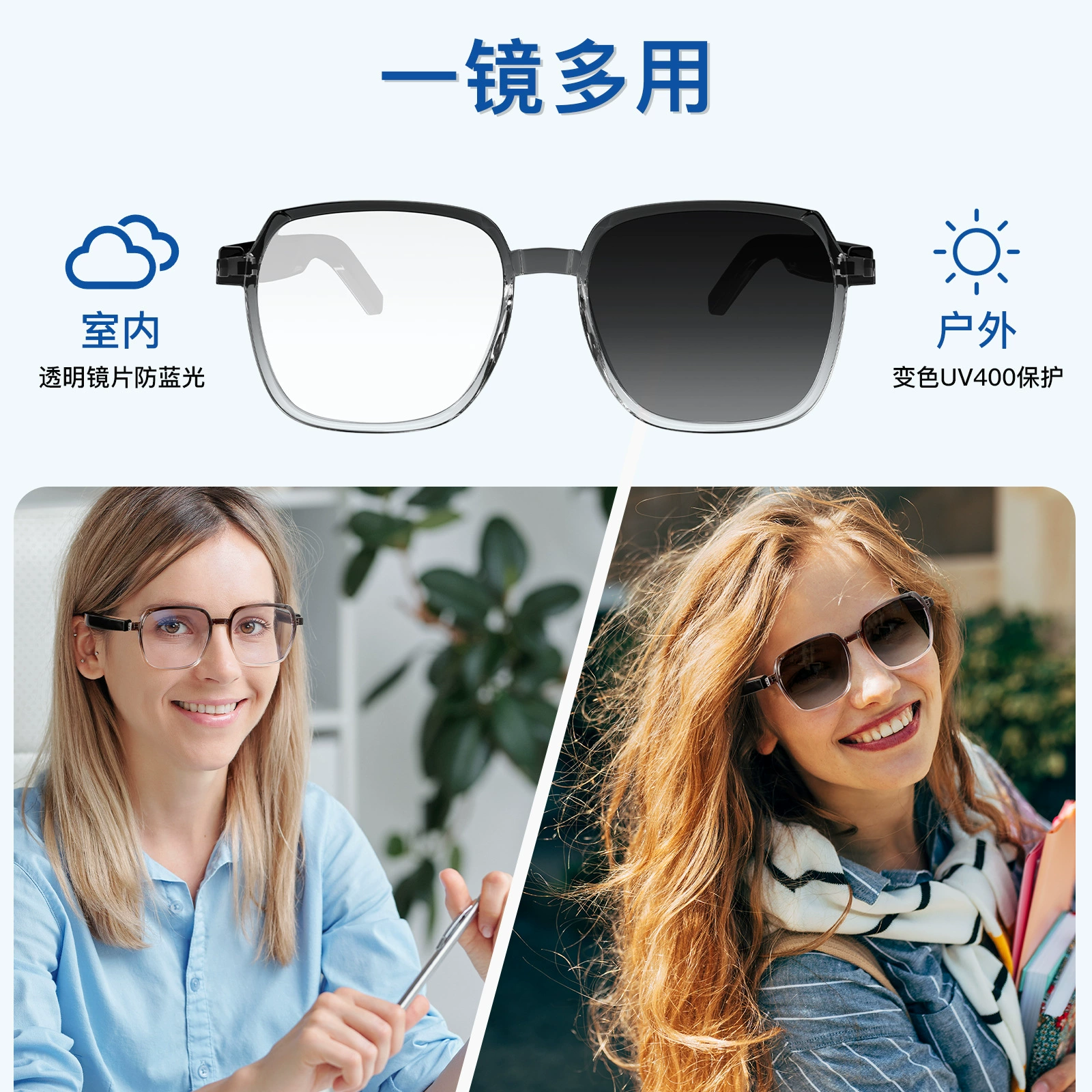 Популярные смарт-очки M10C с AI-переводом, Bluetooth, фотохромные наружные зеркала, аудиосолнцезащитные очки