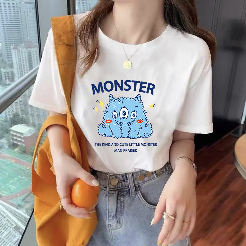 Camiseta de mujer manga corta suelta de dibujos animados Tigre media manga pequeña ropa de dopamina personalidad fresca Camiseta de manga corta moda masculina