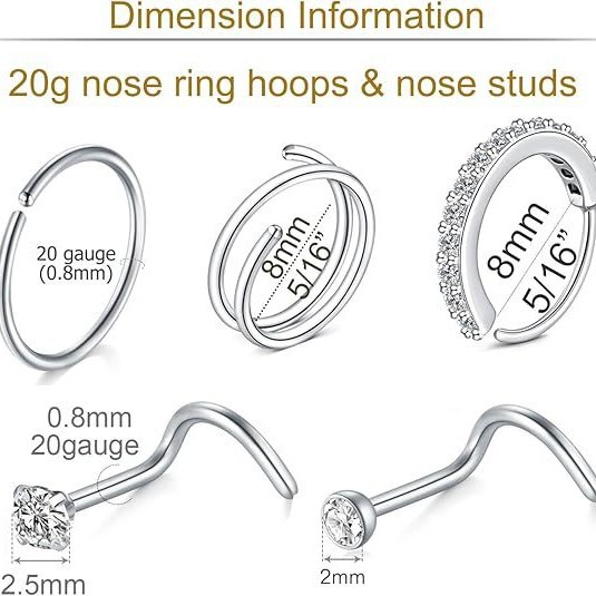 Piercing de nez en forme de l avec zircon coloré en titane_voghion.com