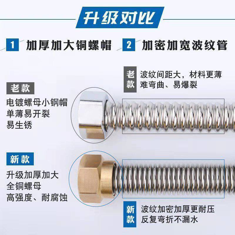 Stainless steel corrugated pipe Metal hose thickening explosion-proof high pressure Hot and cold water pipes Connect heater Inlet pipe