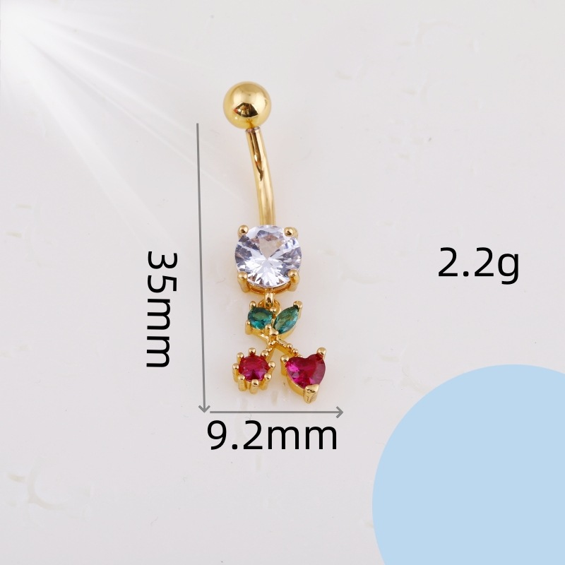 European American Copper Inlaid Zircon Colorful Fruit Collection Navel Ring Stainless Steel Belly Button Piercing detail image 15