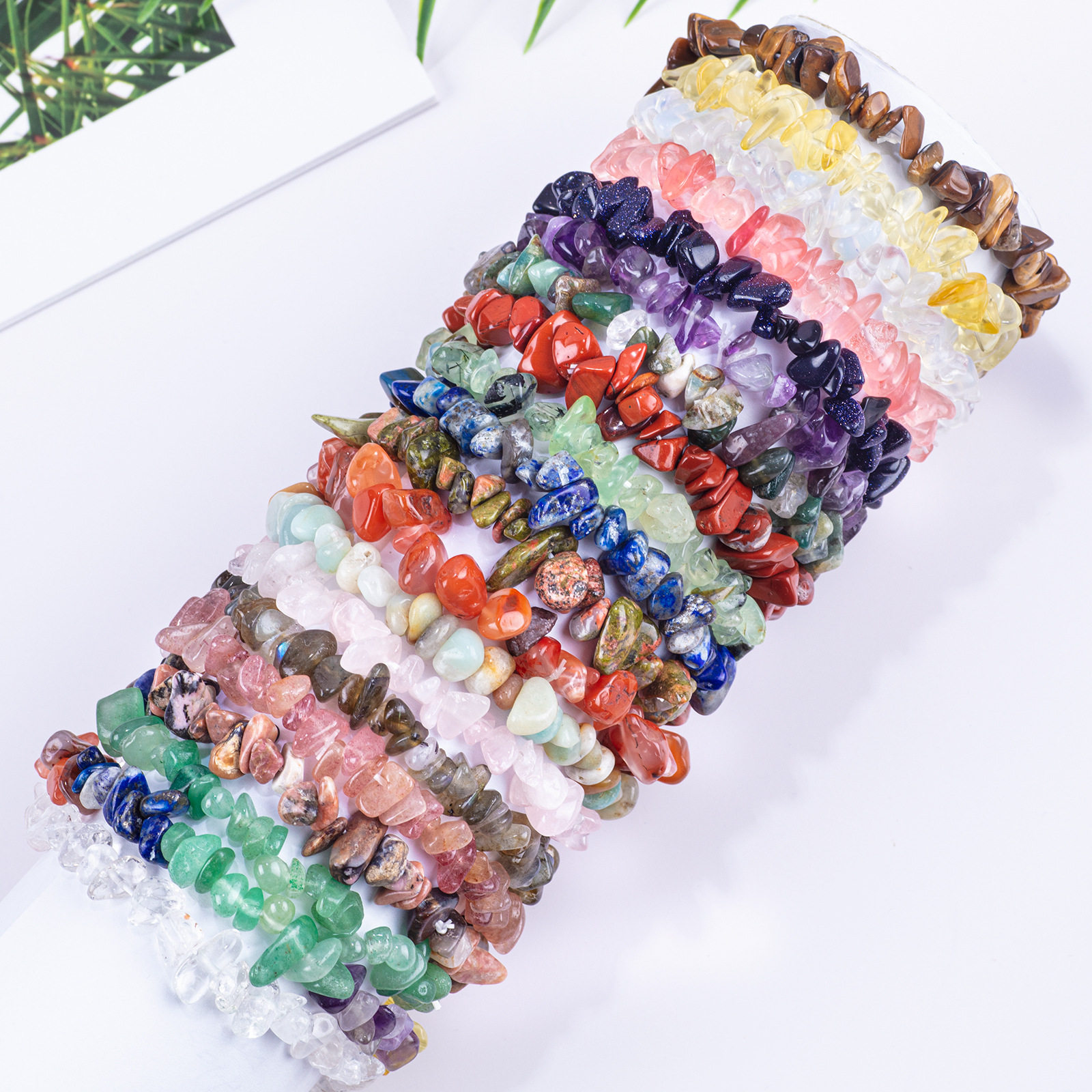 TEMU Natural Stone Crystal Gravel Elastic Bracelet Women's Irregular Colorful Gravel Bracelet Amethyst Good Luck Jewelry
