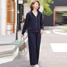 妈妈时尚套装秋装外套休闲运动服洋气新款中老年女宽松大码两件套