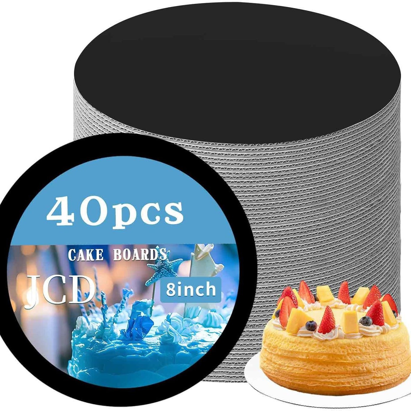 Suela corrugada 681012 pulgadas caja redonda de pastel de cumpleaños con soporte interior dorado, negro, plateado, soporte inferior, junta de pastel