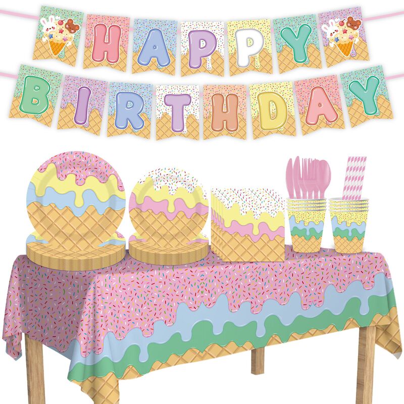 Ice Cream Themed Birthday Party Decorations, Disposable Paper Plates, Napkins, Paper Cups, Cutlery, and Tableware Ice Cream Themed Birthday Party Decorations, Disposable Paper Plates, Napkins, Paper Cups, Cutlery, and Tableware