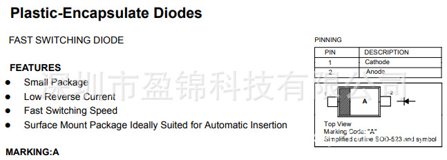 BAS516WT 肖特基二极管 100V 250mA SOT-523 现货库存 原装正品