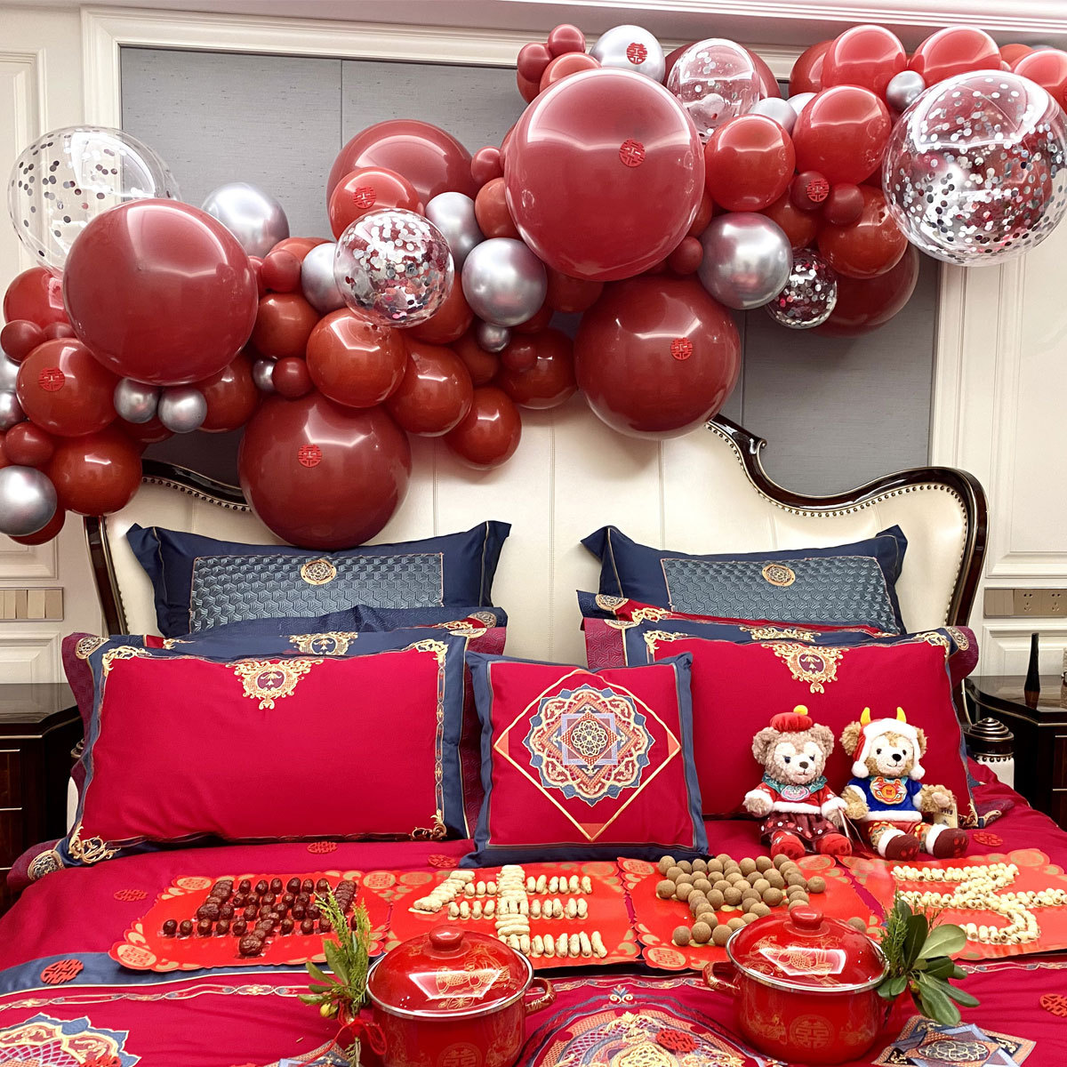 Wedding Room Decoration Double Happiness Characters Pomegranate Red Balloons Wholesale 10-inch Proposal Love Declaration Birthday Party Balloons Wholesale