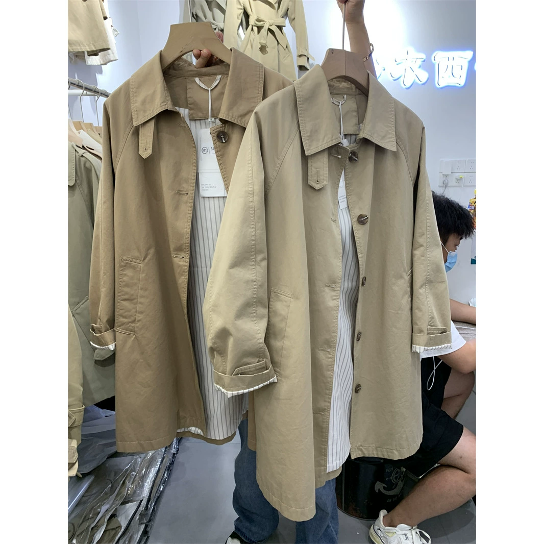 Ветровка женская весна и осень 2025 новая корейская версия однобортная ветровка средней и длинной ветровка тонкая куртка женская повседневная свободная