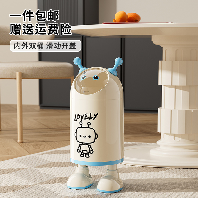 Large Capacity Household Trash Can for Living Room and Bathroom, No-Bend Floor Trash Bin with Lid, Thickened