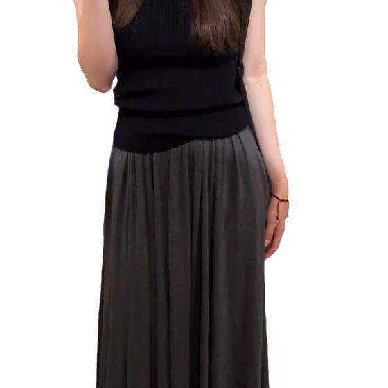 Grey Sagging Soft Waxy High Waist Slimming Skirt 2024 Spring New Style Super Good Feel Casual Walking Mid-Length Skirt